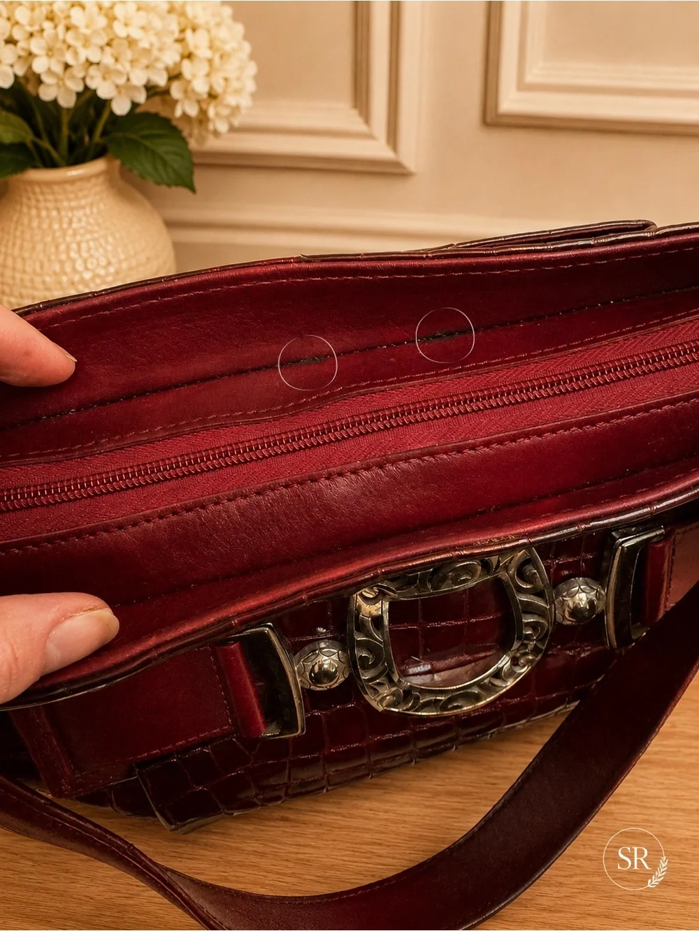 Brighton Croc-Embossed Shoulder Bag in Burgundy